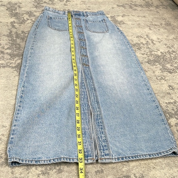 New Rollas Sailor Skirt Mid Vintage Blue Pencil Midi Button Front Slit Denim 24 - Picture 11 of 13